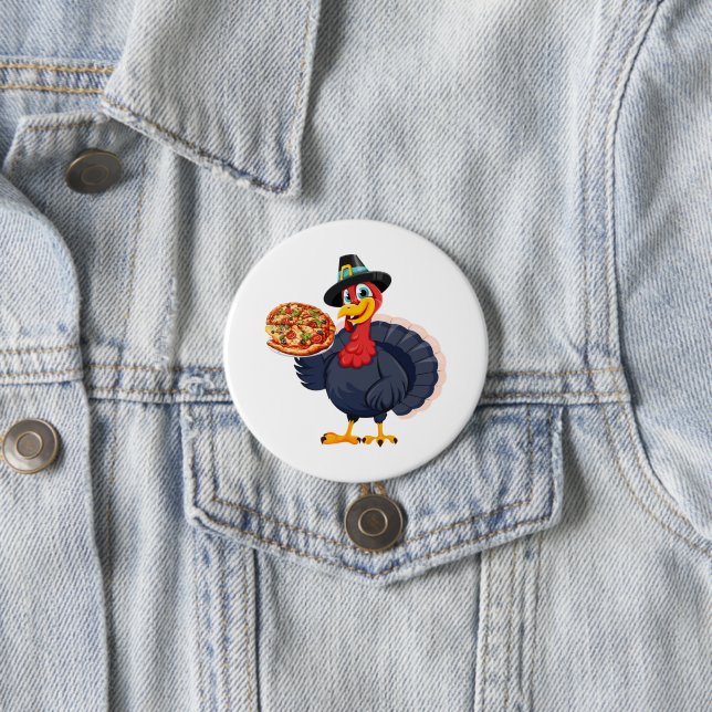 Save A Turkey Eat Pizza Funny Happy Thanksgiving Button (In Situ)