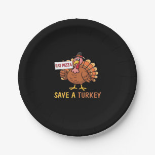 Save A Turkey Eat Pizza Funny Thanksgiving Classic Paper Plates