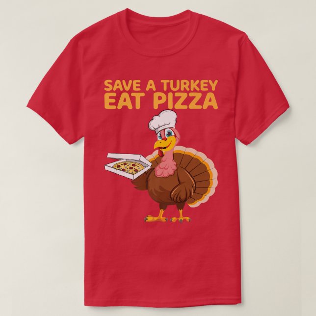 Save A Turkey Eat Pizza Vegan Funny Thanksgiving V T-Shirt (Design Front)