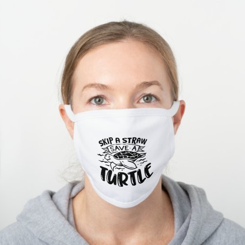 Save A Turtle Text Cartoon White Cotton Face Mask