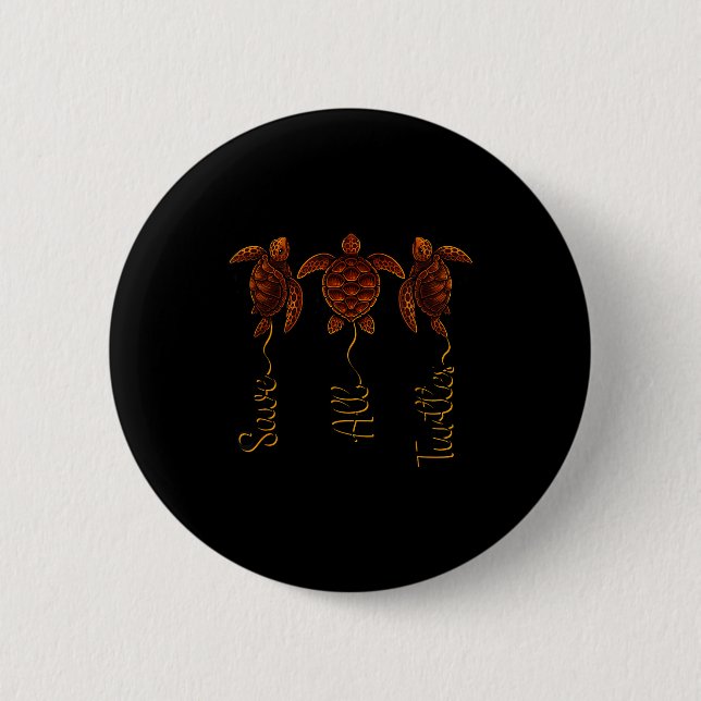 Save All Turtles Sea Turtle Illustration Button (Front)