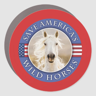 Save America’s Wild Horses Round Car Magnet