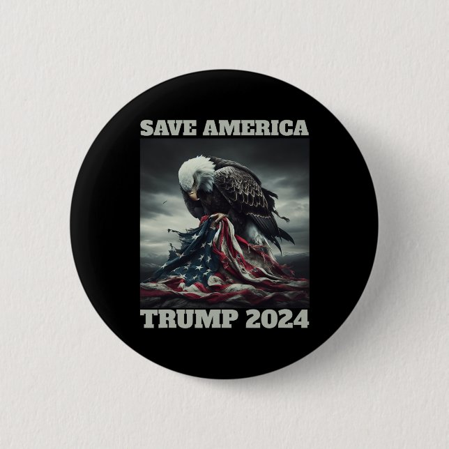 Save America Sad Eagle American Flag Never Surrend Button (Front)
