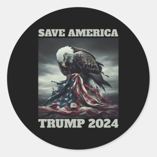 Save America Sad Eagle American Flag Never Surrend Classic Round Sticker