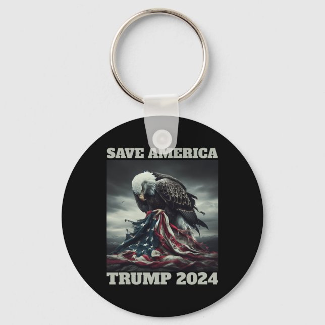 Save America Sad Eagle American Flag Never Surrend Keychain (Front)