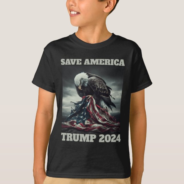 Save America Sad Eagle American Flag Never Surrend T-Shirt (Front)