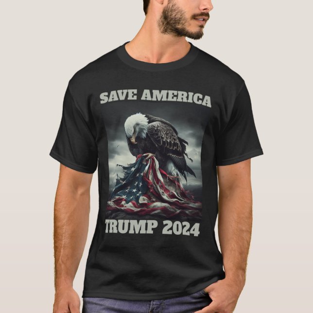 Save America Sad Eagle American Flag Never Surrend T-Shirt (Front)