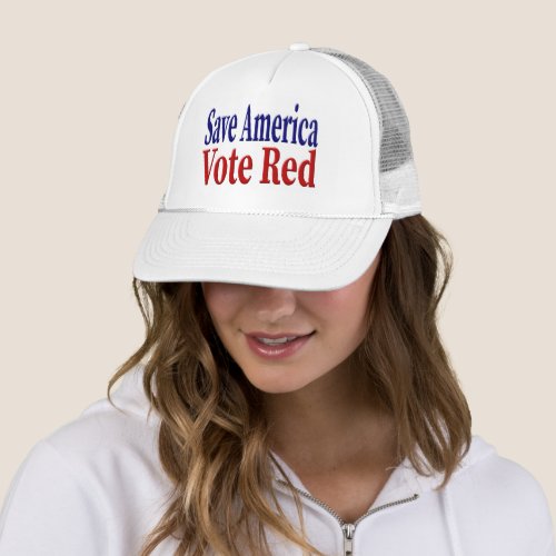 Save America Vote Red with red blue text Trucker Hat