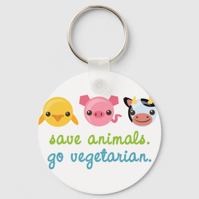 Save Animals Go Vegetarian Keychain (Front)