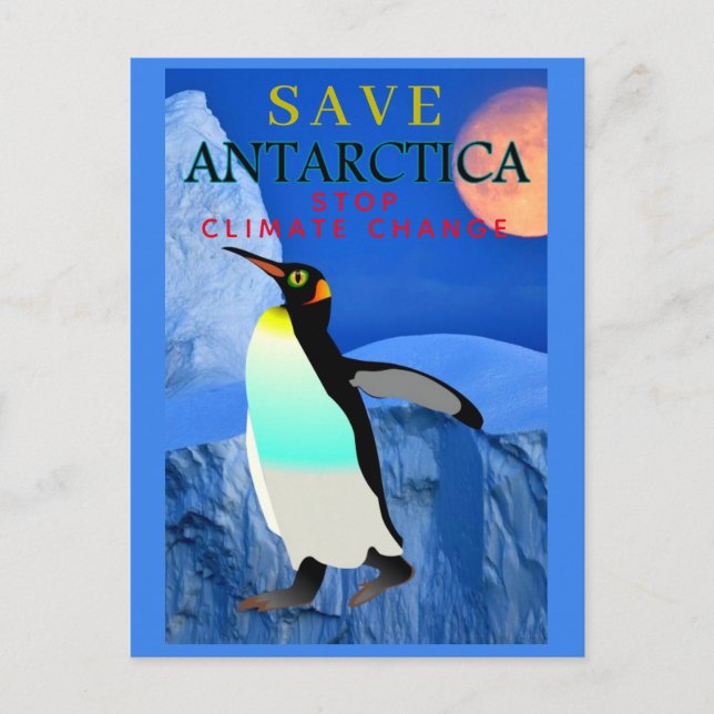 Save Antarctica Emperor Penguin Full Moon Glacier Postcard (Front)