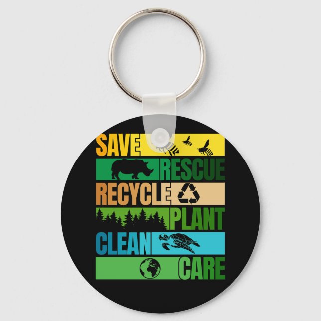 Save Bee Rescue Animals Recycle Plastict Earth Day Keychain (Front)