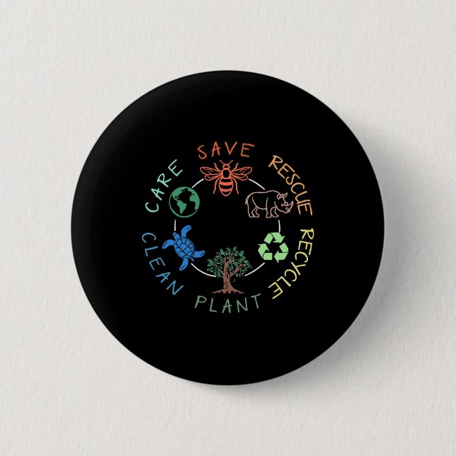 Save Bees Rescue Animals Recycle Plastic Animal Lo Button (Front)