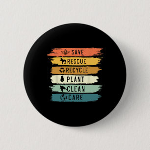 Save Bees Rescue Animals Recycle Plastic Earth Day Button