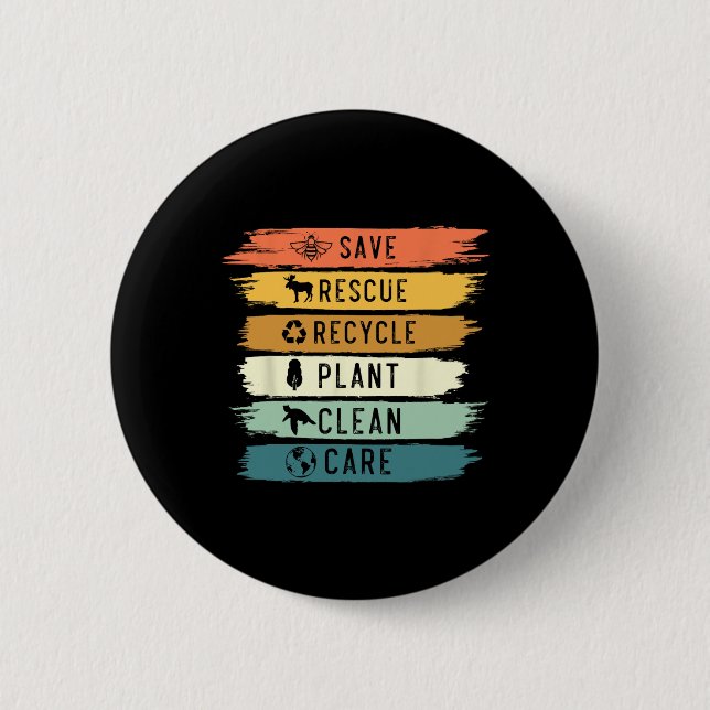 Save Bees Rescue Animals Recycle Plastic Earth Day Button (Front)