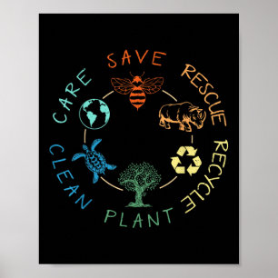 Save Bees Rescue Animals Recycle Plastic Earth Day Poster