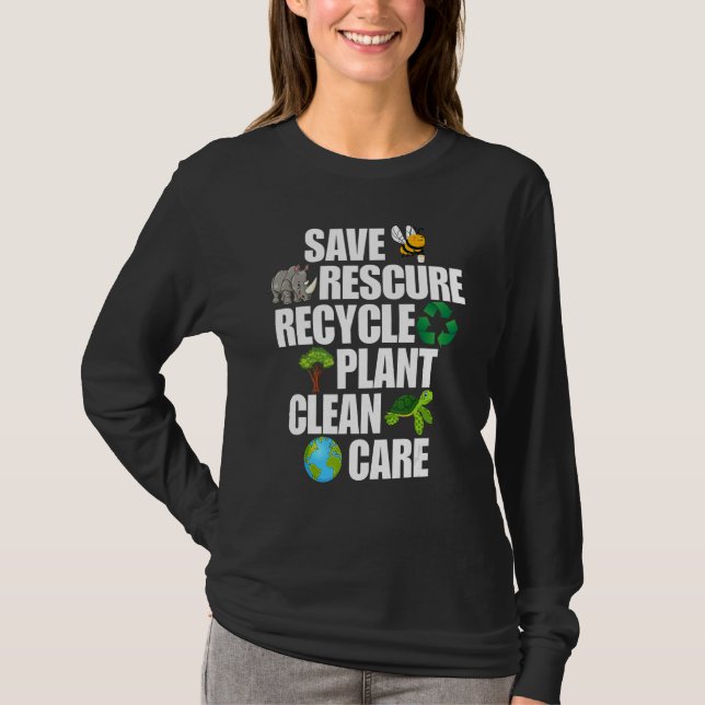 Save Bees Rescue Animals Recycle Plastic Earth Day T-Shirt (Front)