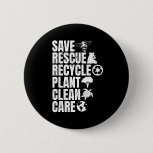 Save Bees Rescue Animals Recycle Plastict Earth Da Button
