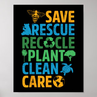 Save Bees Rescue Animals Recycle Plastict Earth Da Poster