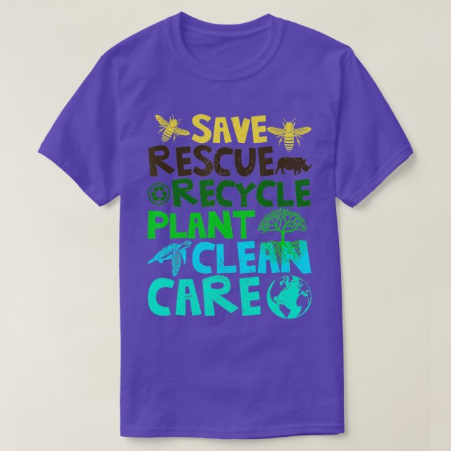 Save Bees Rescue Animals Recycle Plastict Earth Da T-Shirt (Design Front)