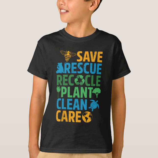 Save Bees Rescue Animals Recycle Plastict Earth Da T-Shirt (Front)