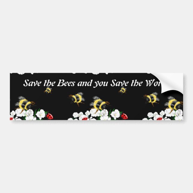 SAVE BEES save world - bee ladybug art Bumper Sticker (Front)