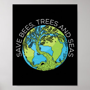 Save Bees Trees And Seas Climate Change  Poster