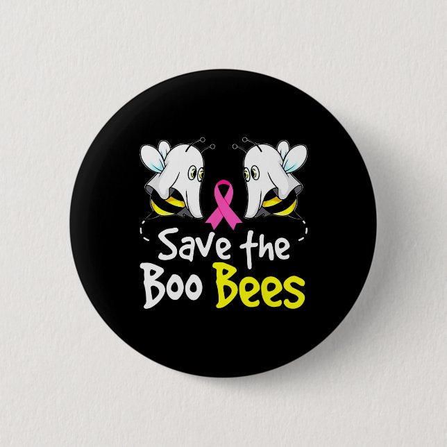 Save Boo Bees Fun Breast Cancer Awareness Hallowee Button (Front)
