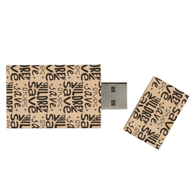 Save Children, Save Lives Wood Flash Drive (Opened)