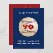 Save Date 70th Birthday Party Baseball Announcement Postcard (Front/Back)