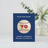 Save Date 70th Birthday Party Baseball Announcement Postcard (Standing Front)