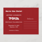 Save Date 70th Birthday Party Baseball Announcement Postcard (Back)