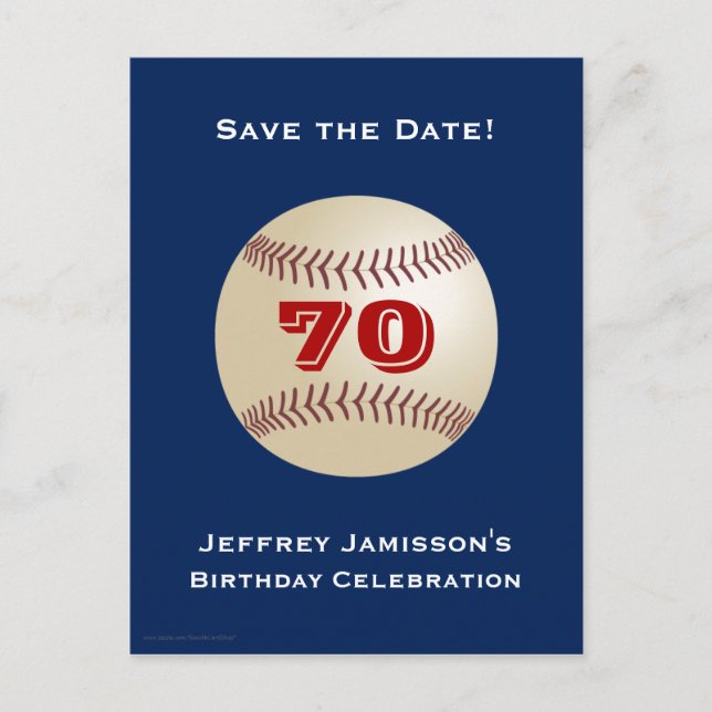 Save Date 70th Birthday Party Baseball Announcement Postcard (Front)