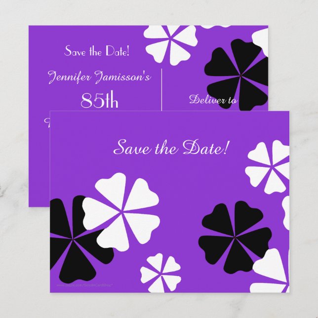 Save Date 85th Birthday Party Purple Announcement Postcard (Front/Back)