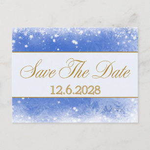 Save Date Blue Gold Snowflakes Corporate Holiday  Postcard