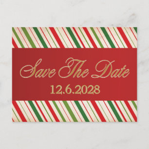 Save Date Candy Cane Red ribbon Corporate Holiday  Postcard