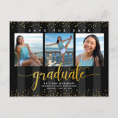 Save date graduation photo modern chic black gold invitation postcard (Front)