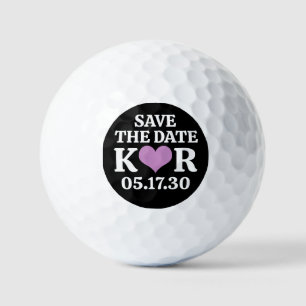 SAVE DATE Purple Heart MONOGRAM Black Background Golf Balls