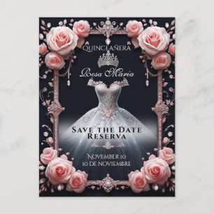 Save Date/ Reserva Spanish Quinceañera Rosas Announcement Postcard