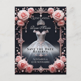 Save Date/ Reserva Spanish Quinceañera Rosas Announcement Postcard