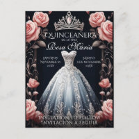 Save Date/ Reserva Spanish Quinceañera Rosas Announcement Postcard