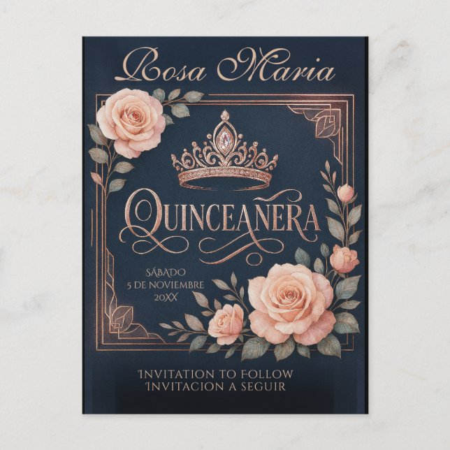 Save Date/ Reserva Spanish Quinceañera Rosas Announcement Postcard (Front)