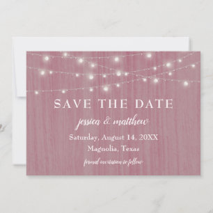 Save Date Rustic Farmhouse Twinkling Lights Pink Save The Date