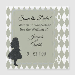 Save Date Vintage Sage Green Alice Wonderland