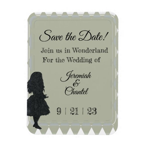 Save Date Vintage Sage Green Alice Wonderland  Magnet