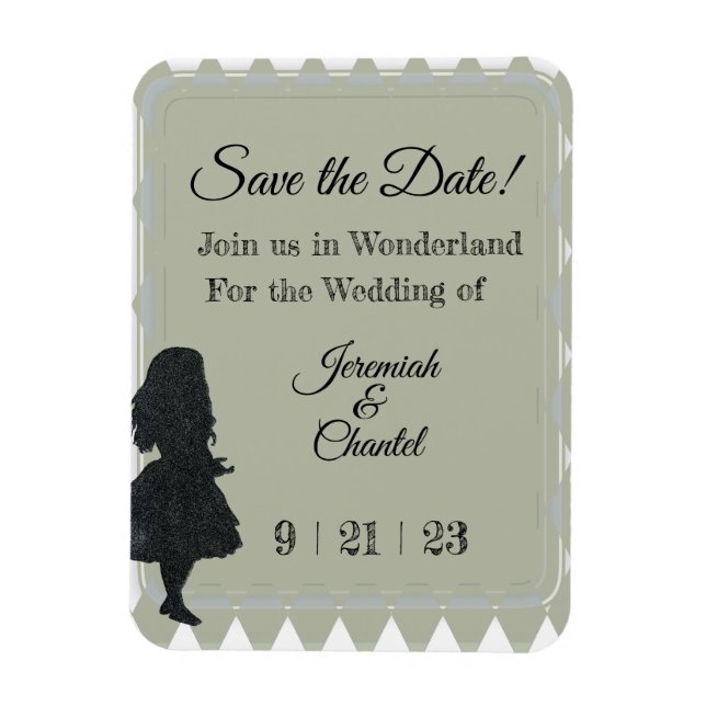 Save Date Vintage Sage Green Alice Wonderland  Magnet (Vertical)