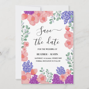 Save Date Wedding Flowers Watercolor Invitation