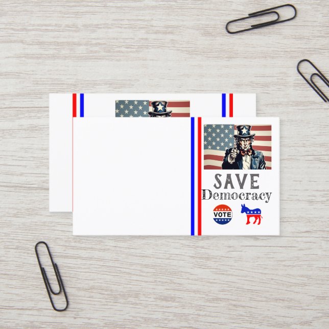 Save Democracy Business Card (Front/Back In Situ)