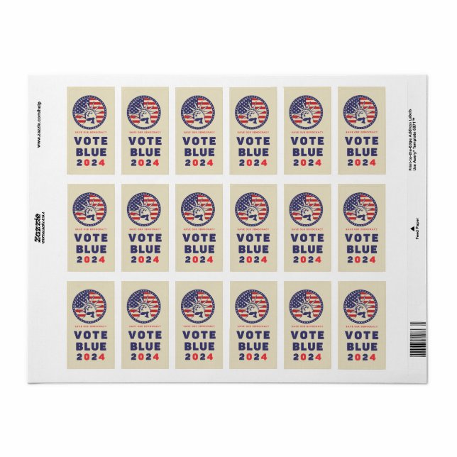 Save Democracy Vote Blue 2024 Election Label (Full Sheet)