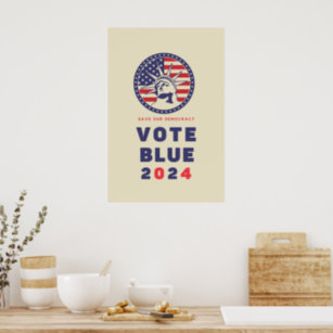 Save Democracy Vote Blue 2024 Election Poster