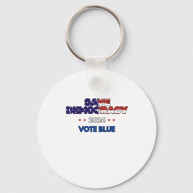 Save Democracy Vote Blue  Keychain (Front)